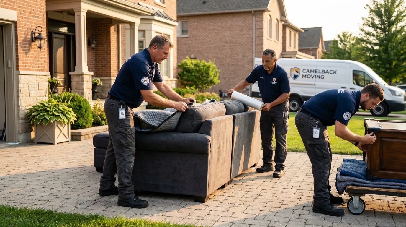 Large estate moving crew wrapping furniture in Braintree, MA