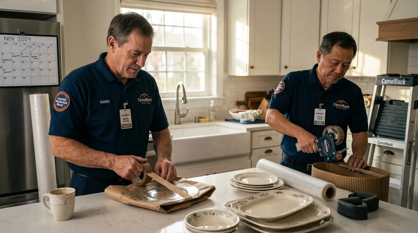 Professional crew packing kitchen dishware in Braintree, MA